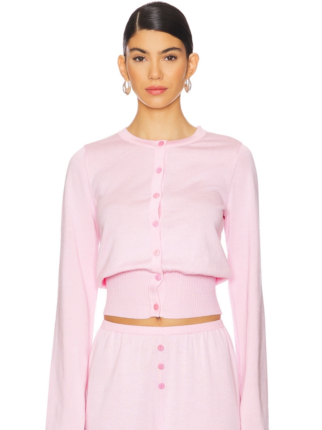 Revolve Buttoned Pink Button-Front Knit Cardigan